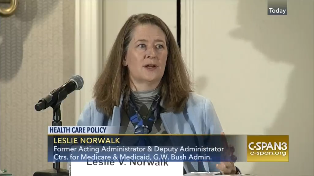Screenshot of Leslie Norwalk speaking on CSPAN.